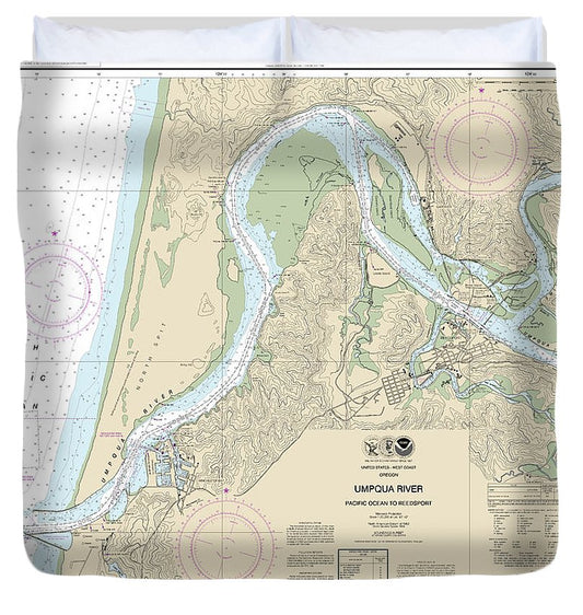Nautical Chart 18584 Umpqua River Pacific Ocean Reedsport Duvet Cover