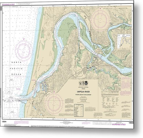 A beuatiful Metal Print of the Nautical Chart-18584 Umpqua River Pacific Ocean-Reedsport - Metal Print by SeaKoast.  100% Guarenteed!
