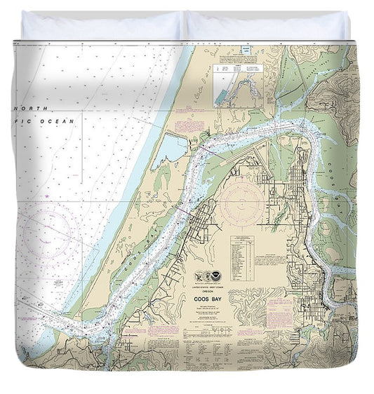 Nautical Chart 18587 Coos Bay Duvet Cover