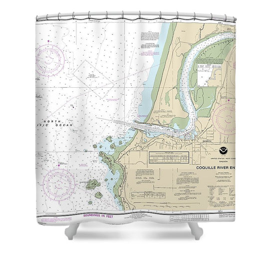 Nautical Chart 18588 Coquille River Entrance Shower Curtain