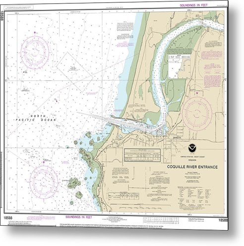 A beuatiful Metal Print of the Nautical Chart-18588 Coquille River Entrance - Metal Print by SeaKoast.  100% Guarenteed!