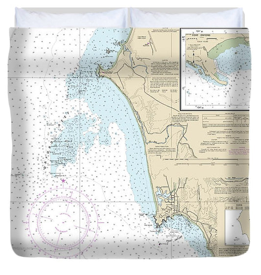 Nautical Chart 18589 Port Orford Cape Blanco, Port Orford Duvet Cover