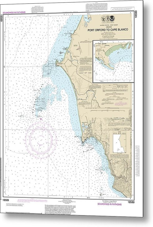 A beuatiful Metal Print of the Nautical Chart-18589 Port Orford-Cape Blanco, Port Orford - Metal Print by SeaKoast.  100% Guarenteed!