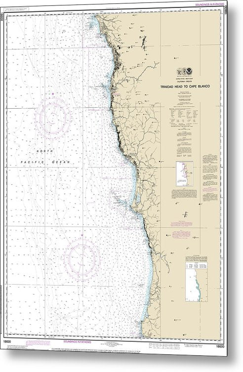 A beuatiful Metal Print of the Nautical Chart-18600 Trinidad Head-Cape Blanco - Metal Print by SeaKoast.  100% Guarenteed!