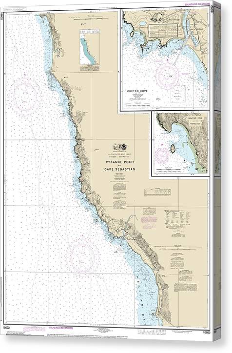 Nautical Chart-18602 Pyramid Point-Cape Sebastian, Chetco Cove, Hunters Cove Canvas Print