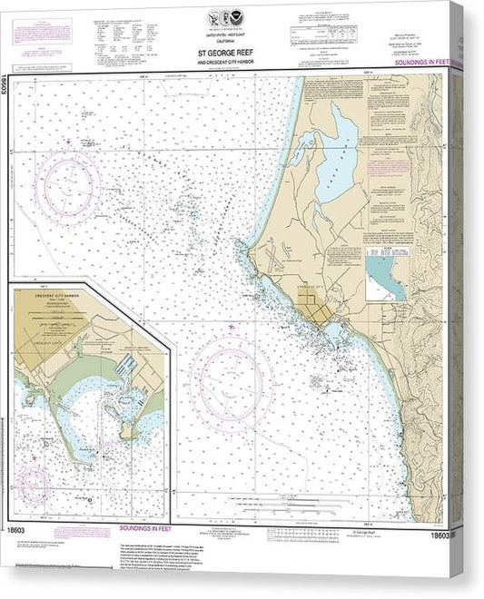 Nautical Chart-18603 St George Reef-Crescent City Harbor, Crescent City Harbor Canvas Print