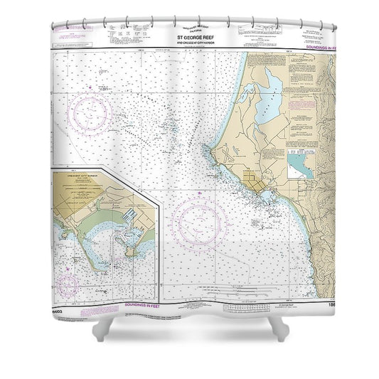 Nautical Chart 18603 St George Reef Crescent City Harbor, Crescent City Harbor Shower Curtain