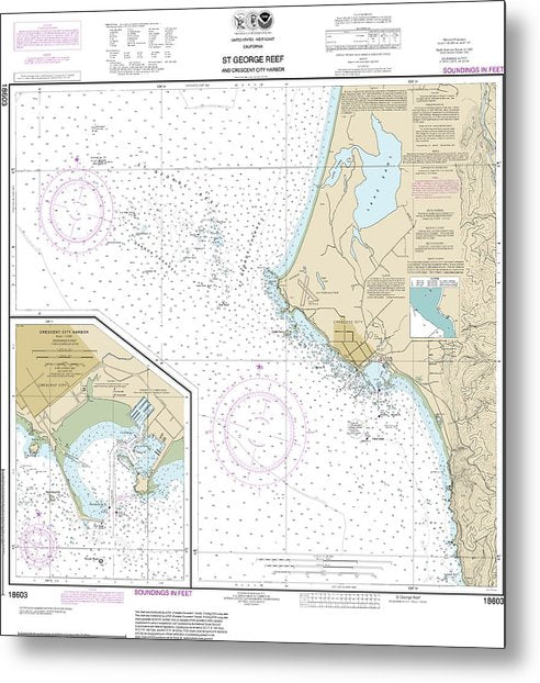 A beuatiful Metal Print of the Nautical Chart-18603 St George Reef-Crescent City Harbor, Crescent City Harbor - Metal Print by SeaKoast.  100% Guarenteed!