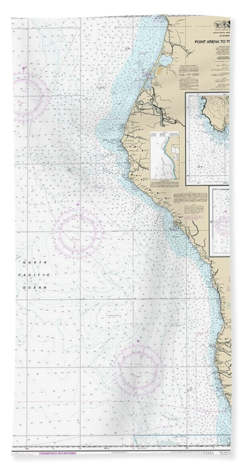 Nautical Chart-18620 Point Arena-trinidad Head, Rockport Landing, Shelter Cove - Bath Towel