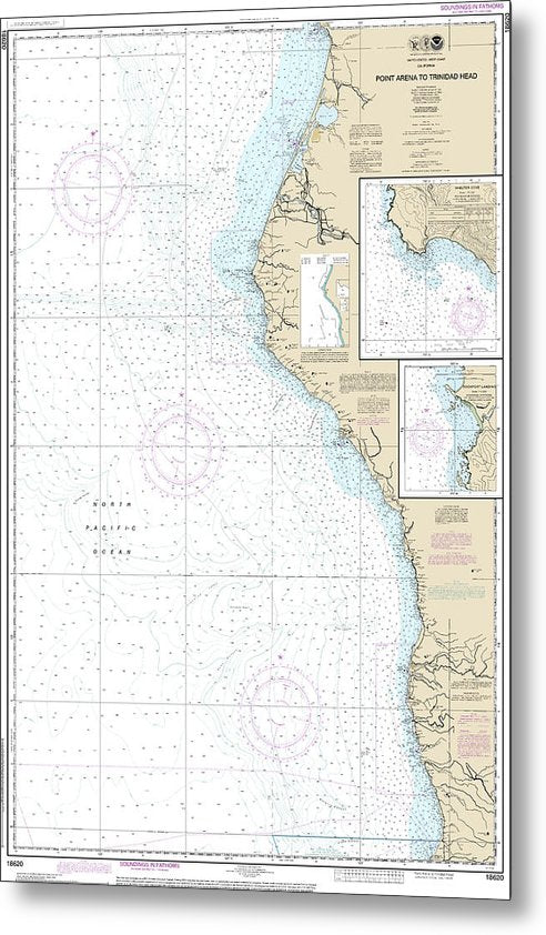 A beuatiful Metal Print of the Nautical Chart-18620 Point Arena-Trinidad Head, Rockport Landing, Shelter Cove - Metal Print by SeaKoast.  100% Guarenteed!