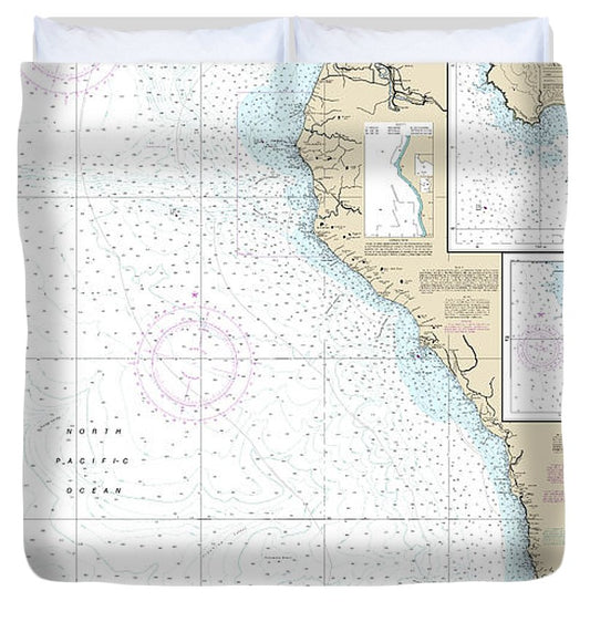 Nautical Chart 18620 Point Arena Trinidad Head, Rockport Landing, Shelter Cove Duvet Cover