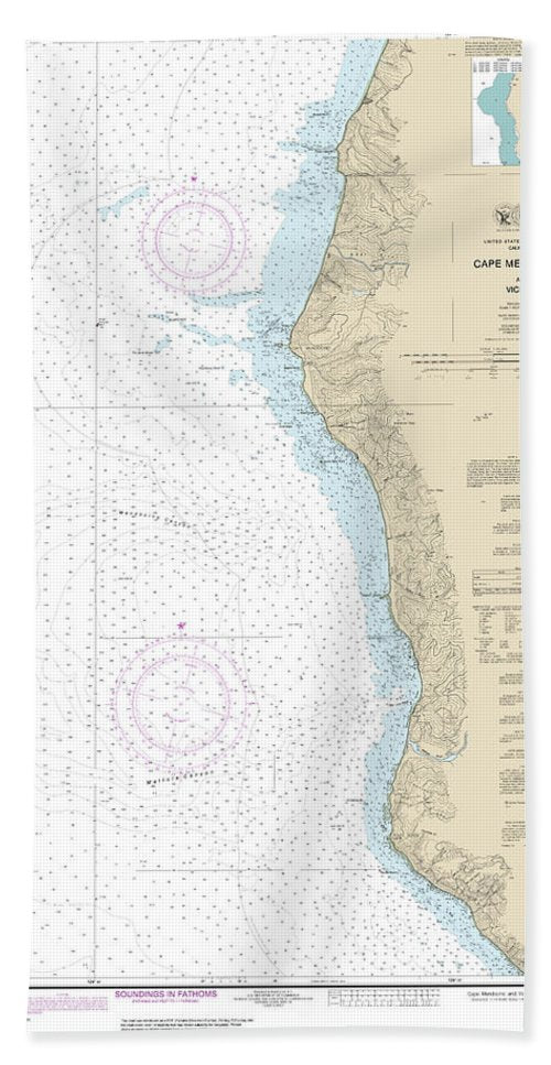 Nautical Chart-18623 Cape Mendocino-vicinity - Beach Towel