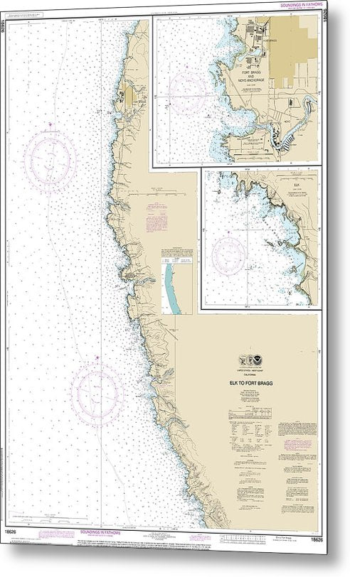 A beuatiful Metal Print of the Nautical Chart-18626 Elk-Fort Bragg, Fort Bragg-Noyo Anchorage, Elk - Metal Print by SeaKoast.  100% Guarenteed!