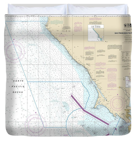 Nautical Chart 18640 San Francisco Point Arena Duvet Cover