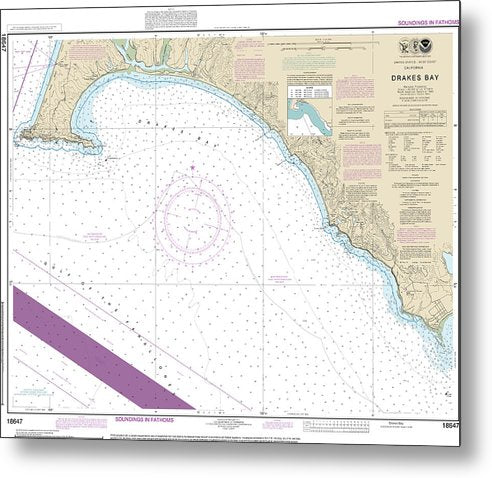 A beuatiful Metal Print of the Nautical Chart-18647 Drakes Bay - Metal Print by SeaKoast.  100% Guarenteed!