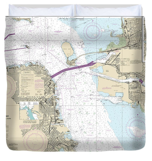 Nautical Chart 18650 San Francisco Bay Candlestick Point Angel Island Duvet Cover