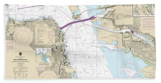 Nautical Chart-18650 San Francisco Bay Candlestick Point-angel Island - Bath Towel