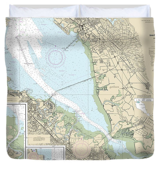 Nautical Chart 18651 San Francisco Bay Southern Part, Redwood Creek, Oyster Point Duvet Cover