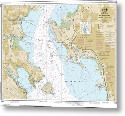 A beuatiful Metal Print of the Nautical Chart-18653 San Francisco Bay-Angel Island-Point San Pedro - Metal Print by SeaKoast.  100% Guarenteed!