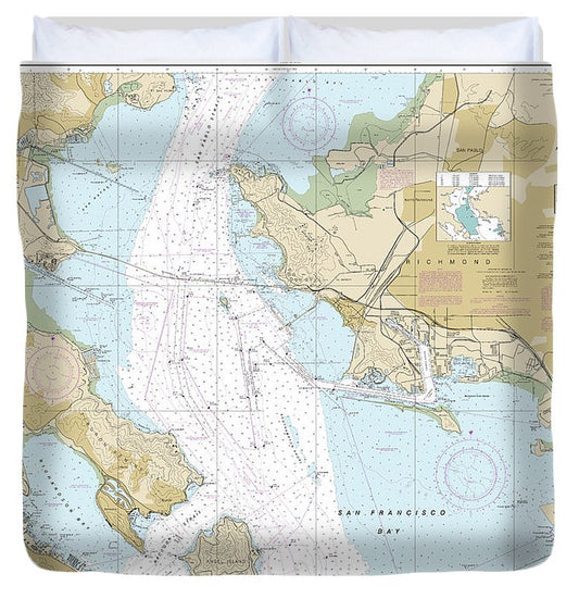 Nautical Chart 18653 San Francisco Bay Angel Island Point San Pedro Duvet Cover