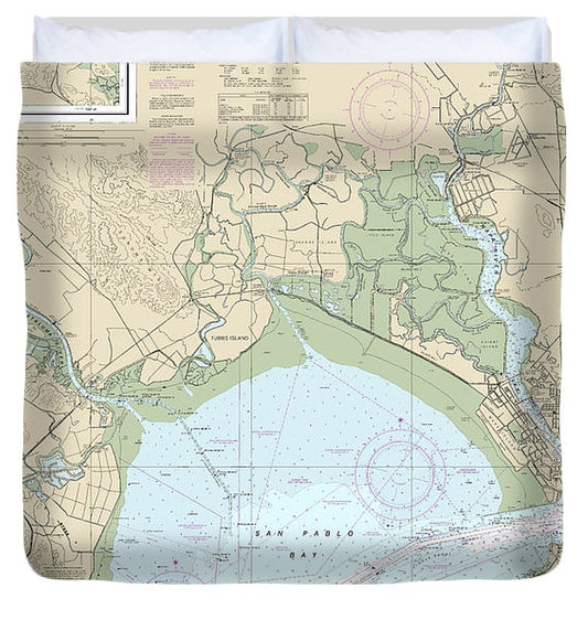 Nautical Chart 18654 San Pablo Bay Duvet Cover