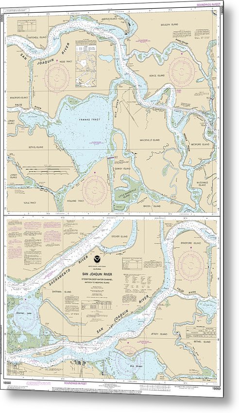 A beuatiful Metal Print of the Nautical Chart-18660 San Joaquin River Stockton Deep Water Channel Antioch-Medford Island - Metal Print by SeaKoast.  100% Guarenteed!