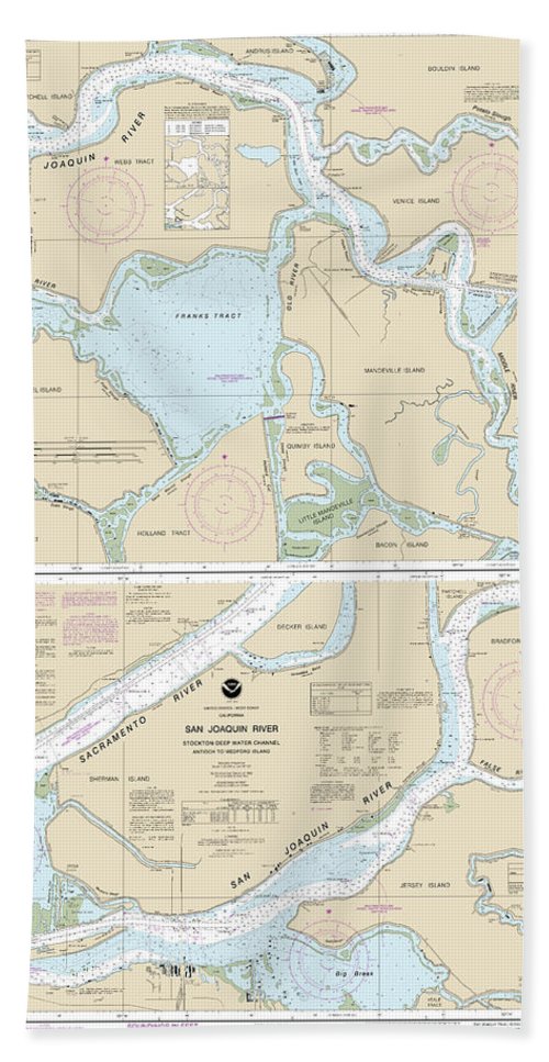 Nautical Chart-18660 San Joaquin River Stockton Deep Water Channel Antioch-medford Island - Bath Towel