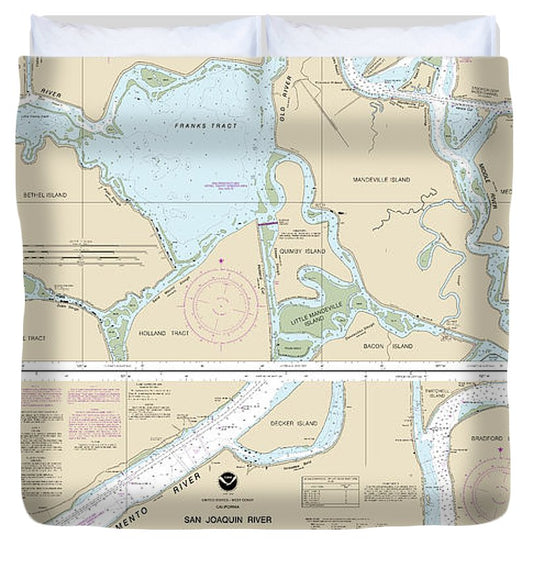 Nautical Chart 18660 San Joaquin River Stockton Deep Water Channel Antioch Medford Island Duvet Cover