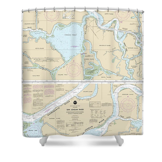 Nautical Chart 18660 San Joaquin River Stockton Deep Water Channel Antioch Medford Island Shower Curtain
