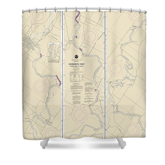Nautical Chart 18667 Sacramento River Fourmile Bend Colusa Shower Curtain