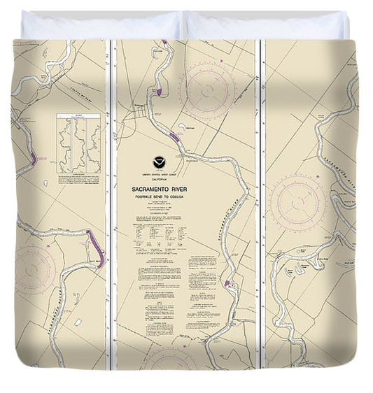 Nautical Chart 18667 Sacramento River Fourmile Bend Colusa Duvet Cover