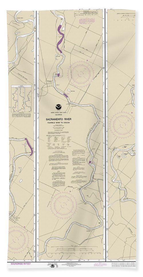 Nautical Chart-18667 Sacramento River Fourmile Bend-colusa - Bath Towel