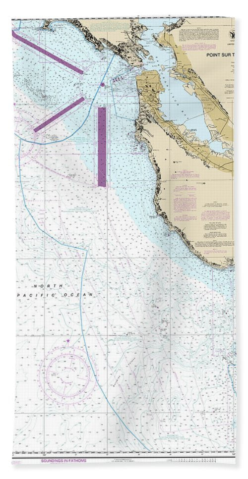 Nautical Chart-18680 Point Sur-san Francisco - Bath Towel