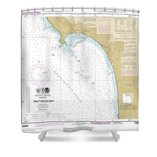 Nautical Chart 18682 Half Moon Bay Shower Curtain