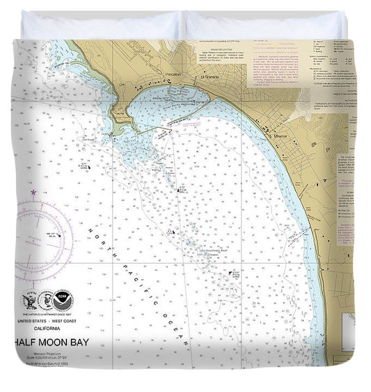Nautical Chart 18682 Half Moon Bay Duvet Cover