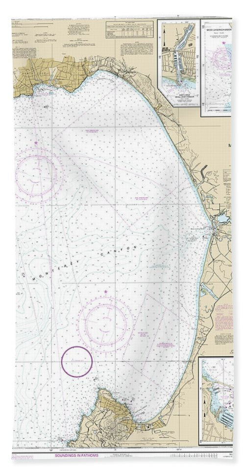 Nautical Chart-18685 Monterey Bay, Monterey Harbor, Moss Landing Harbor, Santa Cruz Small Craft Harbor - Bath Towel