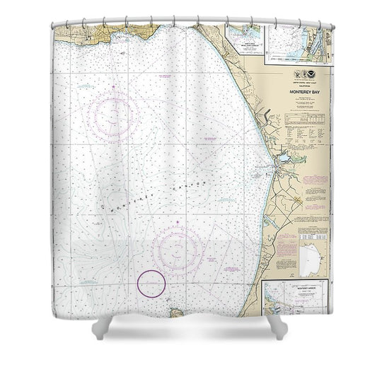 Nautical Chart 18685 Monterey Bay, Monterey Harbor, Moss Landing Harbor, Santa Cruz Small Craft Harbor Shower Curtain