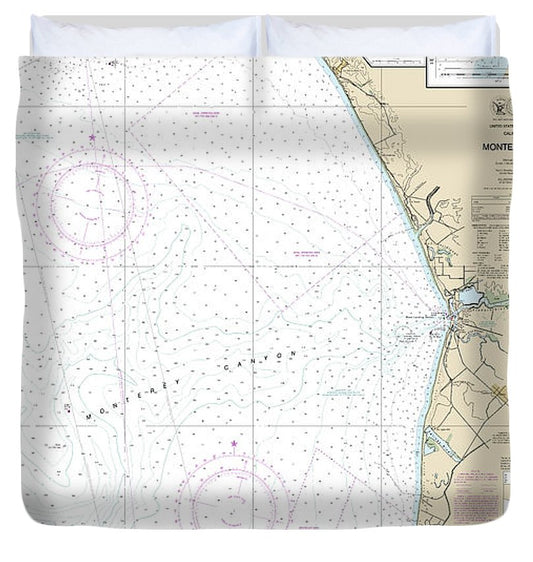 Nautical Chart 18685 Monterey Bay, Monterey Harbor, Moss Landing Harbor, Santa Cruz Small Craft Harbor Duvet Cover