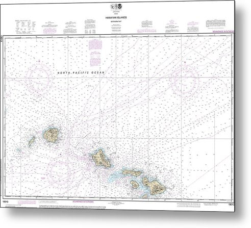 A beuatiful Metal Print of the Nautical Chart-19013 Hawaiian Islands Northern Part - Metal Print by SeaKoast.  100% Guarenteed!