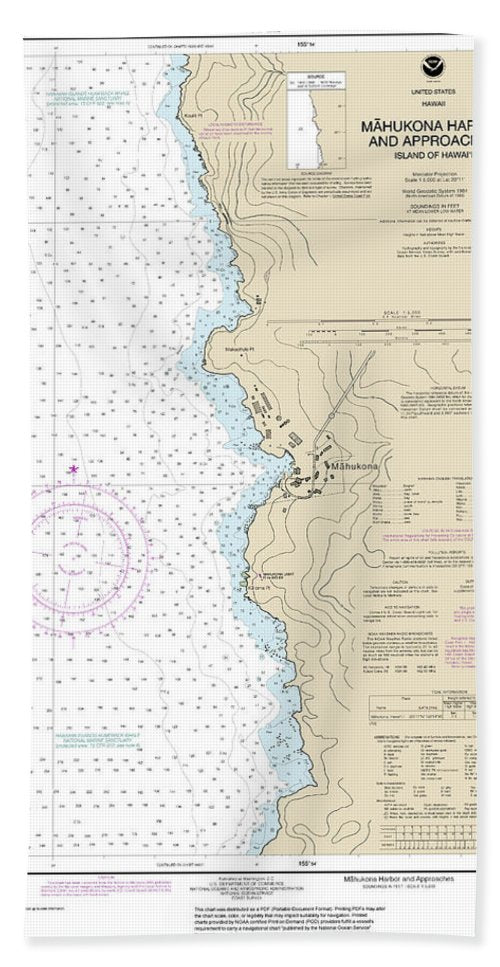 Nautical Chart-19329 Mahukona Harbor-approaches Island-hawaii - Beach Towel