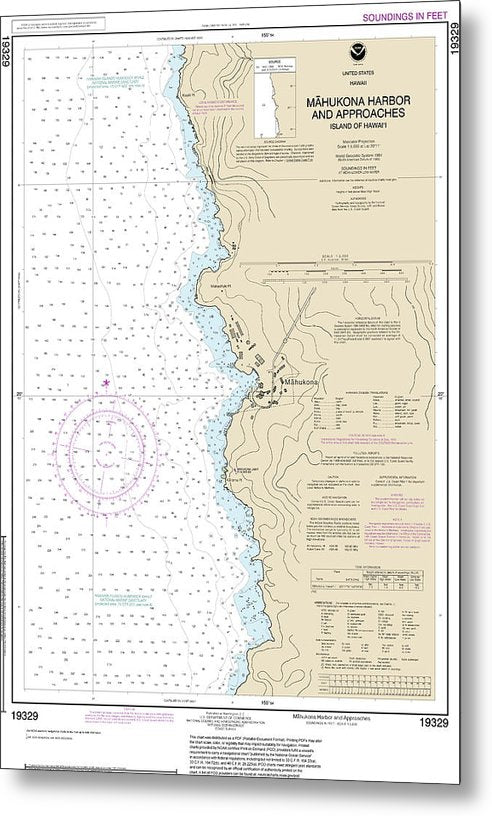 A beuatiful Metal Print of the Nautical Chart-19329 Mahukona Harbor-Approaches Island-Hawaii - Metal Print by SeaKoast.  100% Guarenteed!