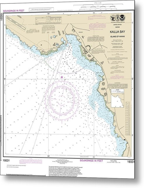 A beuatiful Metal Print of the Nautical Chart-19331 Kailua Bay Island-Hawaii - Metal Print by SeaKoast.  100% Guarenteed!