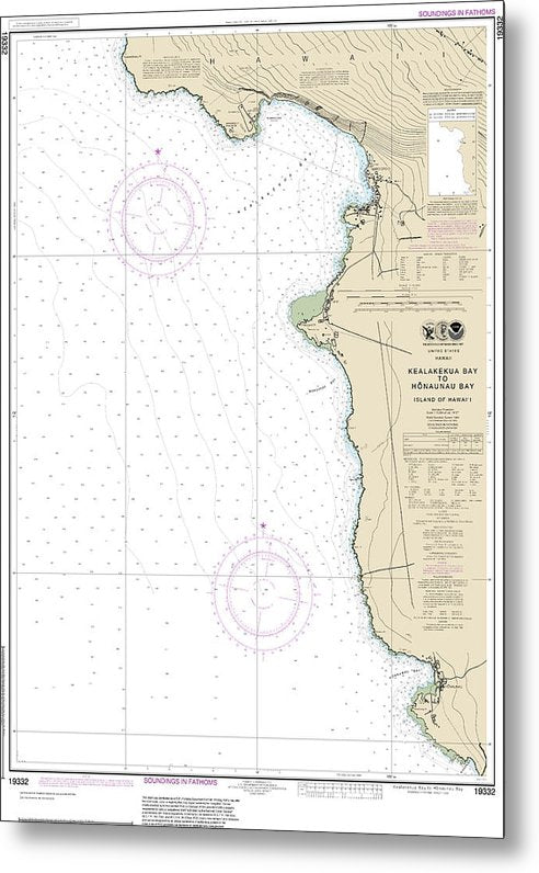 A beuatiful Metal Print of the Nautical Chart-19332 Kealakekua Bay-Honaunau Bay - Metal Print by SeaKoast.  100% Guarenteed!
