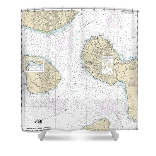 Nautical Chart 19347 Channels Between Molokai, Maui, Lanaiand Kahoolawe, Manele Bay Shower Curtain