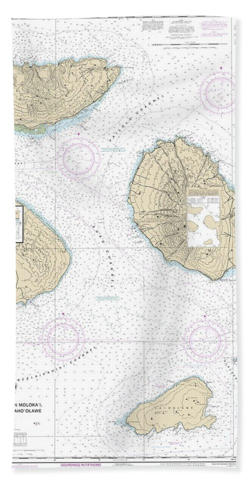 Nautical Chart-19347 Channels Between Molokai, Maui, Lanaiand Kahoolawe, Manele Bay - Bath Towel