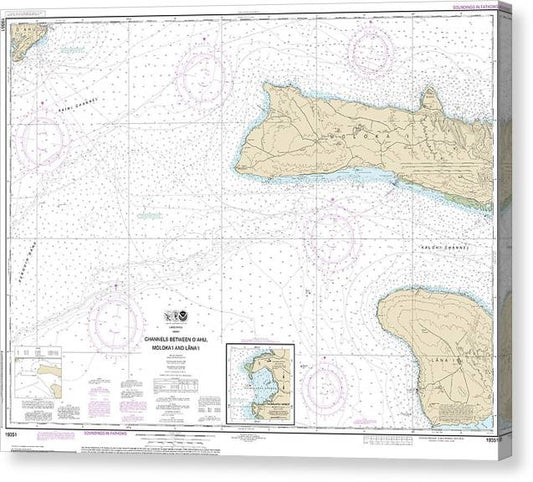 Nautical Chart-19351 Channels Between Oahu, Molokai-Lanai, Kaumalapau Harbor Canvas Print