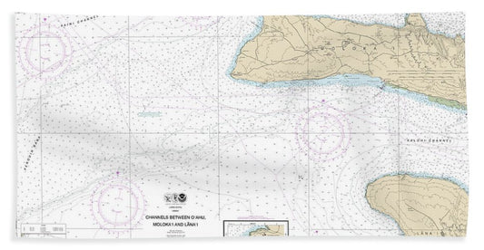 Nautical Chart-19351 Channels Between Oahu, Molokai-lanai, Kaumalapau Harbor - Bath Towel
