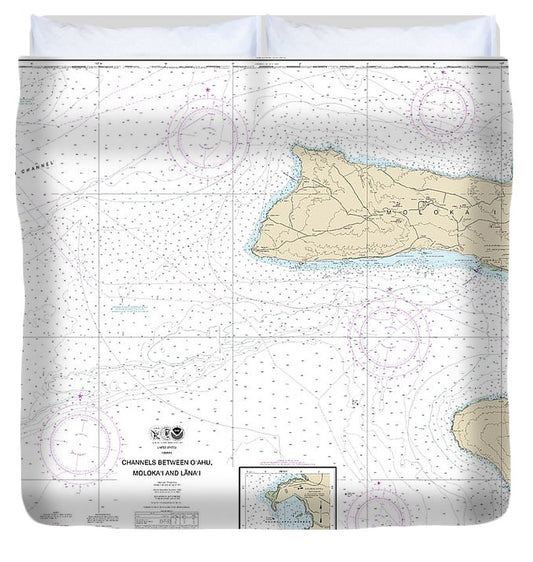 Nautical Chart 19351 Channels Between Oahu, Molokai Lanai, Kaumalapau Harbor Duvet Cover