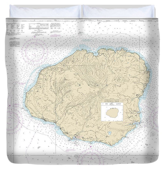 Nautical Chart 19381 Island Kauai Duvet Cover