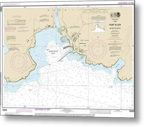 A beuatiful Metal Print of the Nautical Chart-19382 Port Allen Island-Kauai - Metal Print by SeaKoast.  100% Guarenteed!